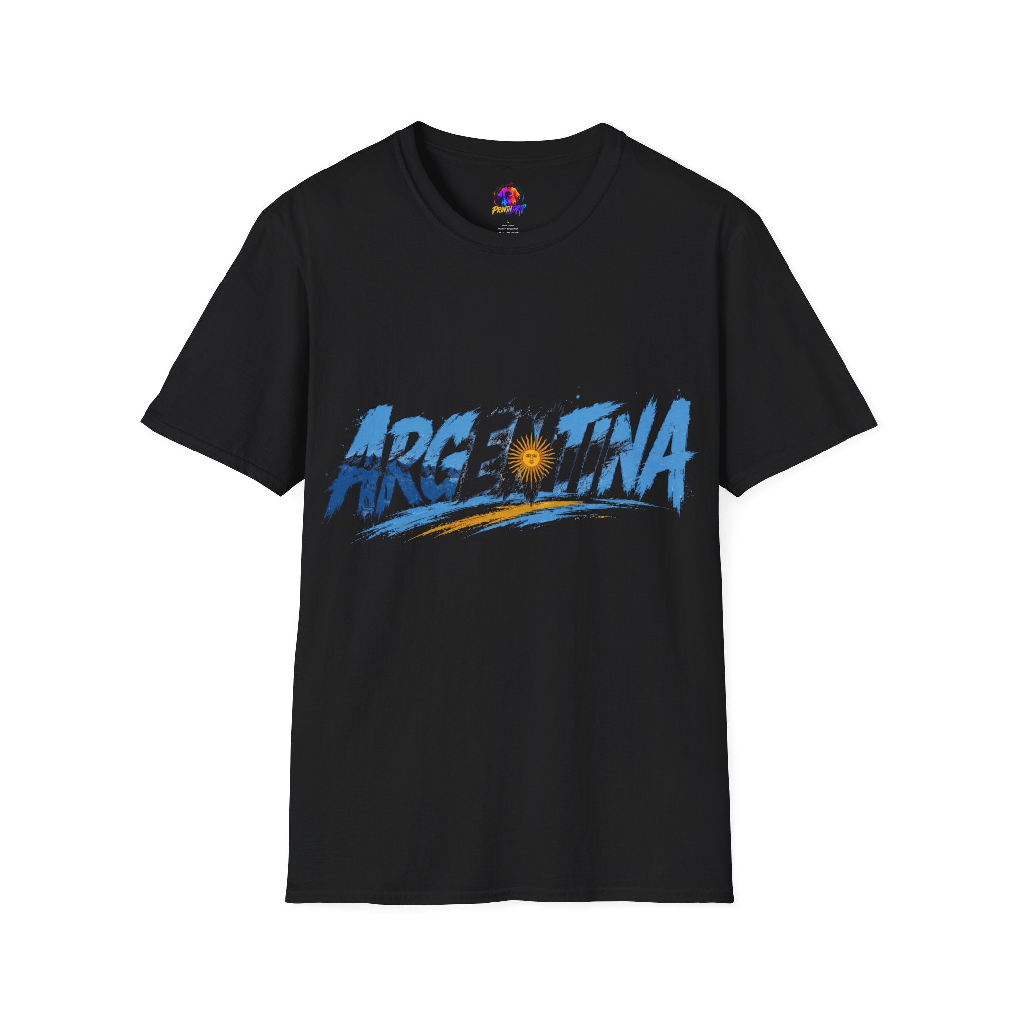 Argentina Graphic T-Shirt — Argentina Typography Tee with Sun & Flag Colors