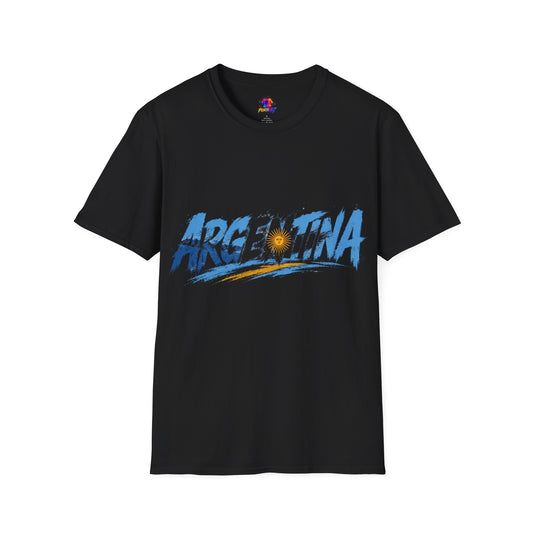 Argentina Graphic T-Shirt — Argentina Typography Tee with Sun & Flag Colors