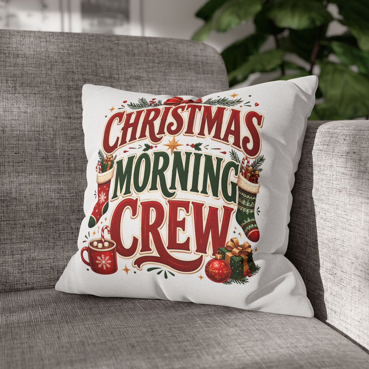 Christmas Spun Square Pillowcase  Morning Crew Pillowcase