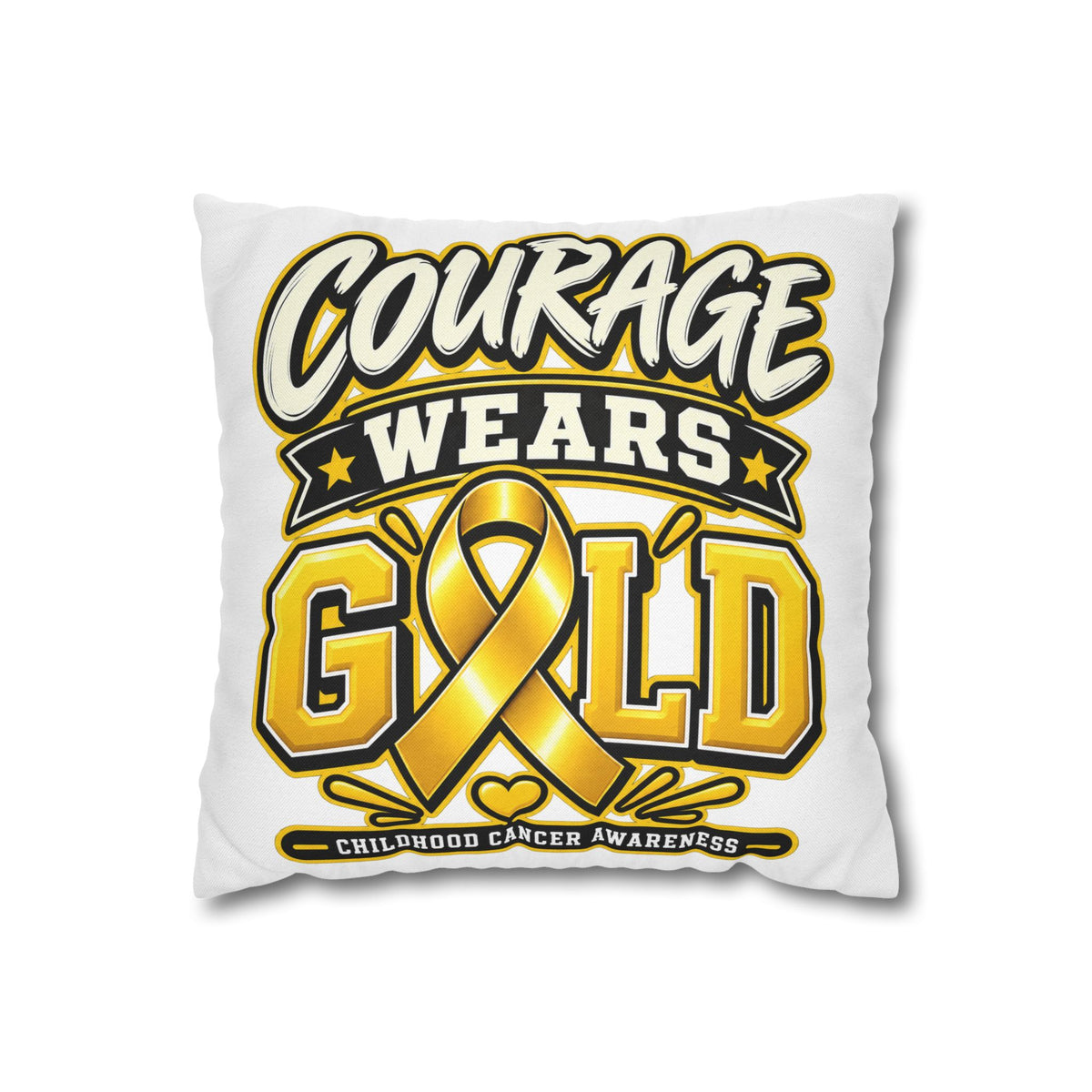 Courage Wears Gold Pillowcase – Childhood Cancer Awareness Cushion Cover