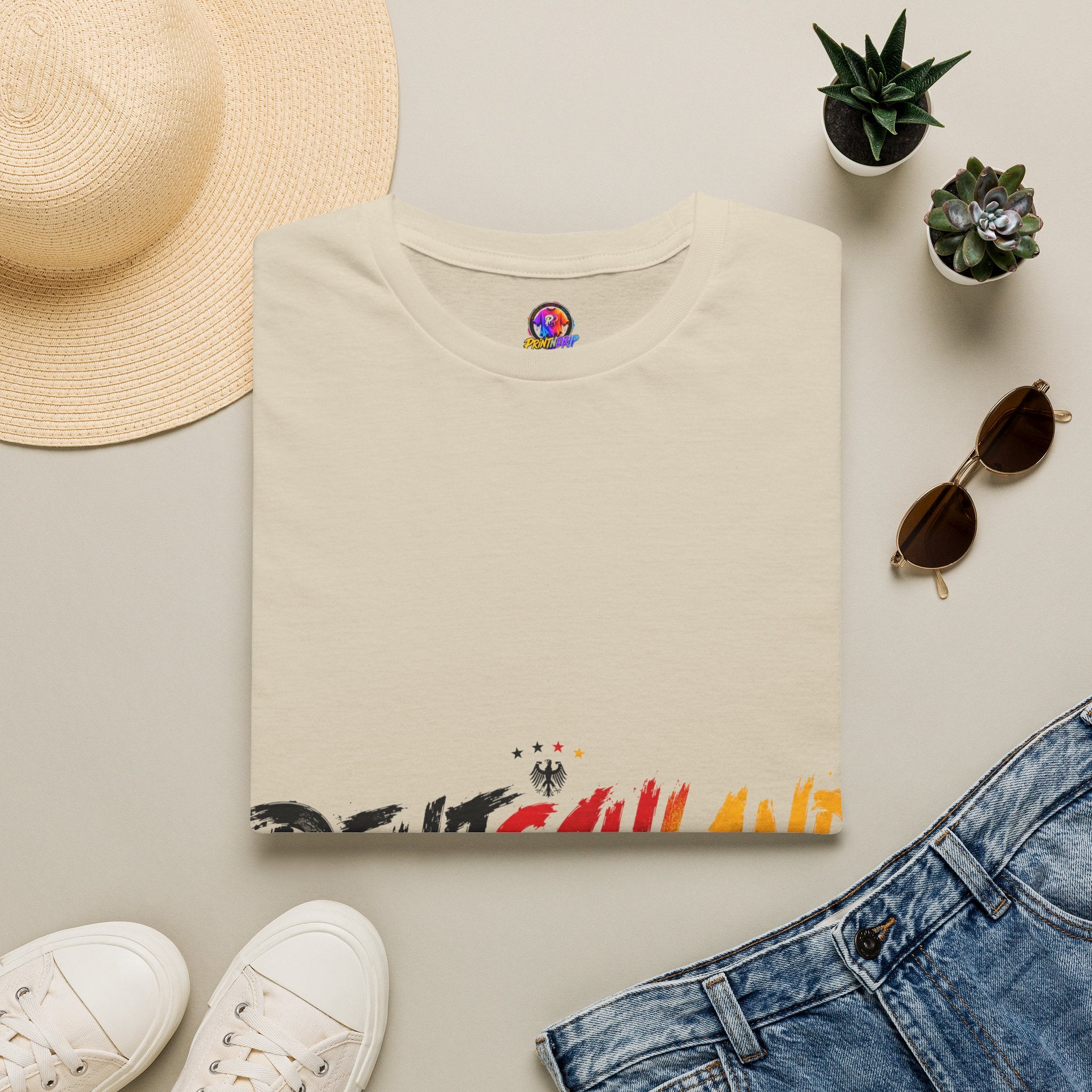 Germany Deutschland Football T-Shirt — Deutschland Script with German Flag Brushstroke