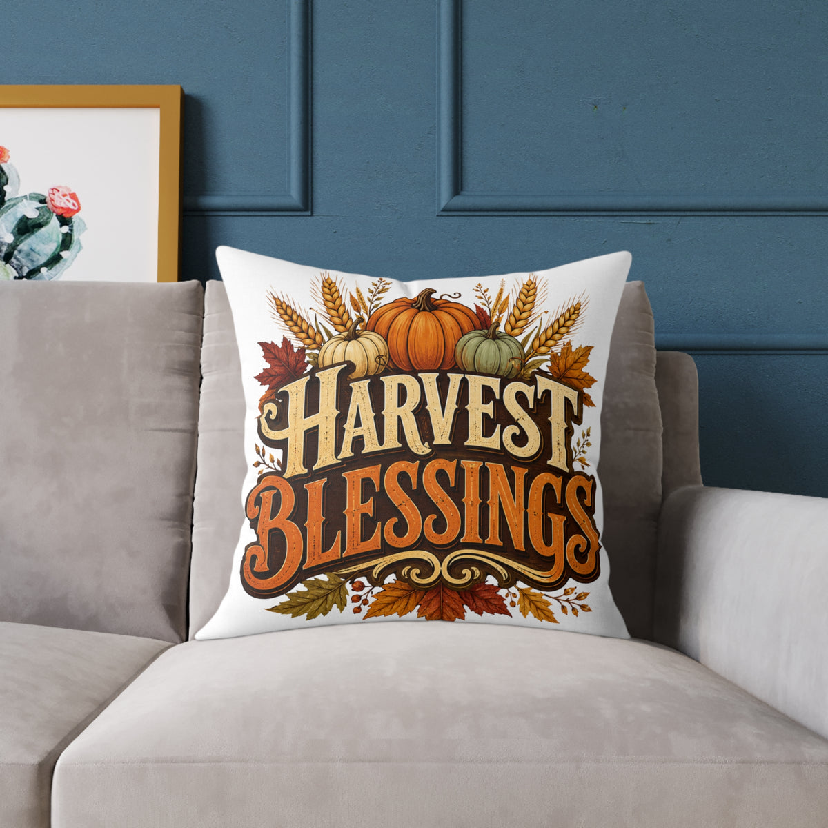 Thanksgiving Harvest Blessings Fall Pillow — Autumn Pumpkin Decorative Throw Pillow