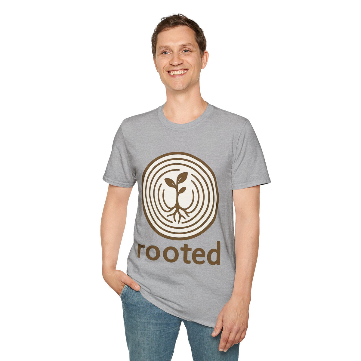 "Rooted" Retro Tree Ring Sapling Tee - Minimalist Earthy Growth Nature White T-Shirt - Trending Now - September 2026
