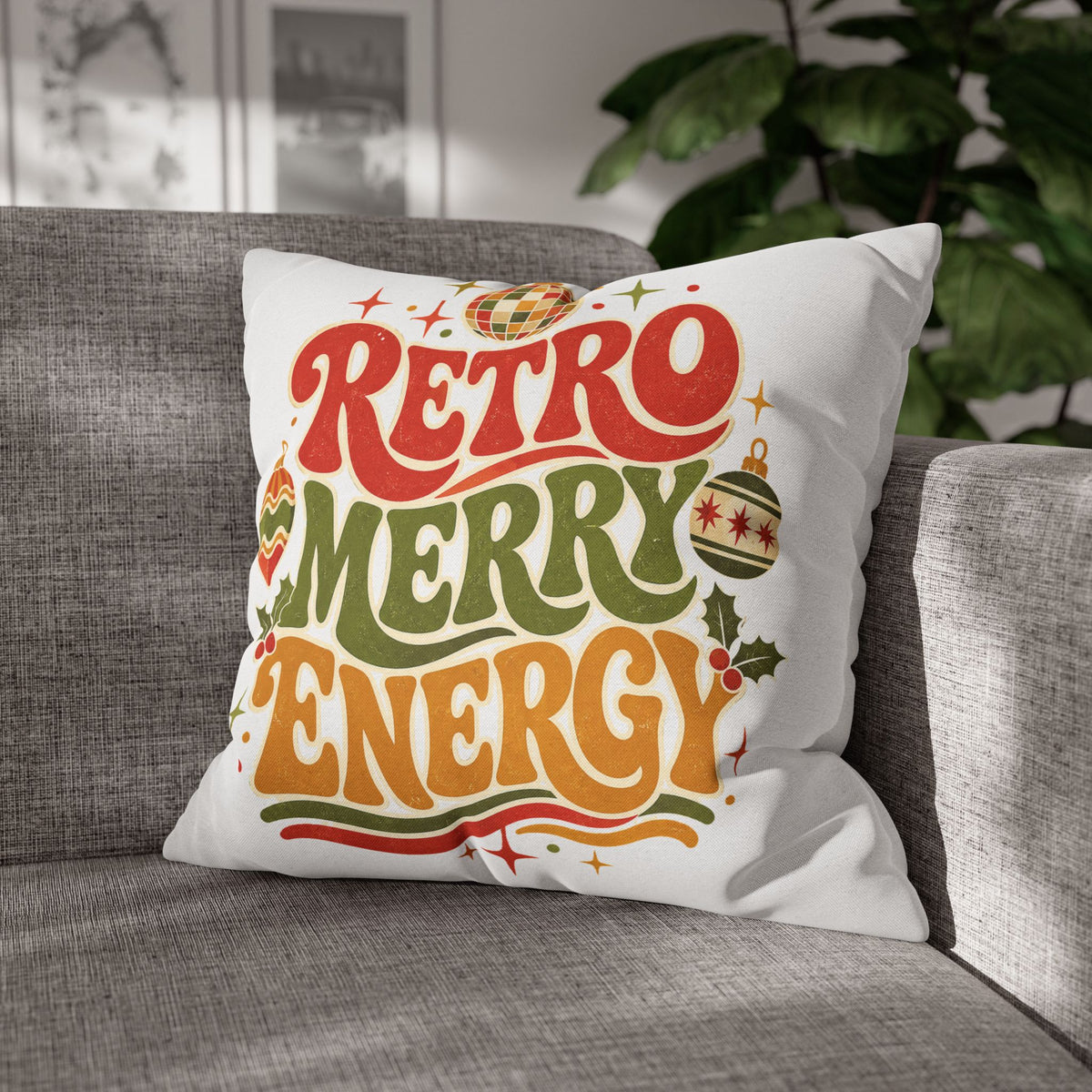 Retro Merry Energy Holiday Pillowcase Modern Day Christmas