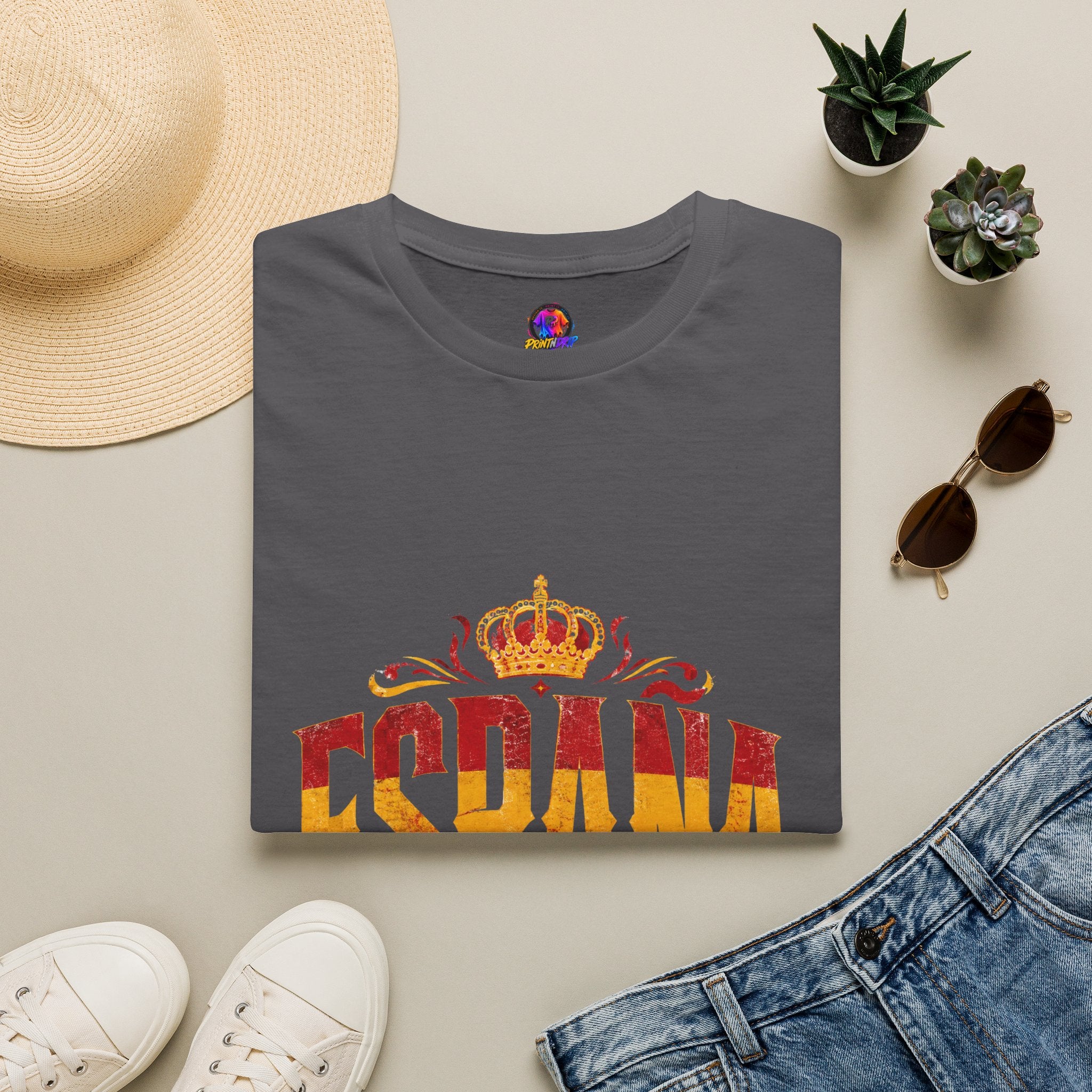 Spain Crown Graphic T-Shirt — Spanish Flag Vintage Crest Tee