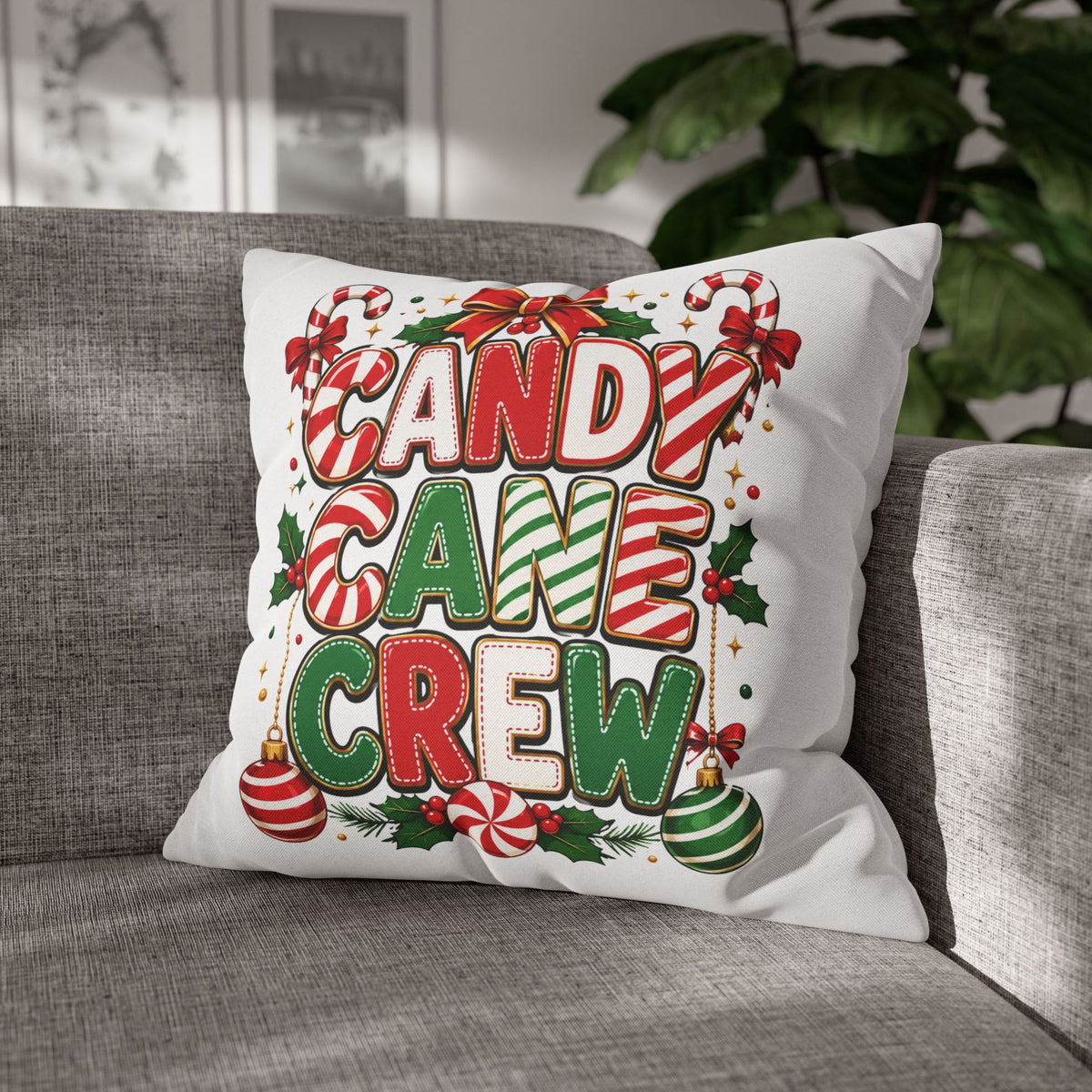 Christmas Candy Cane Crew Holiday Pillowcase — Festive Christmas Decorative Throw