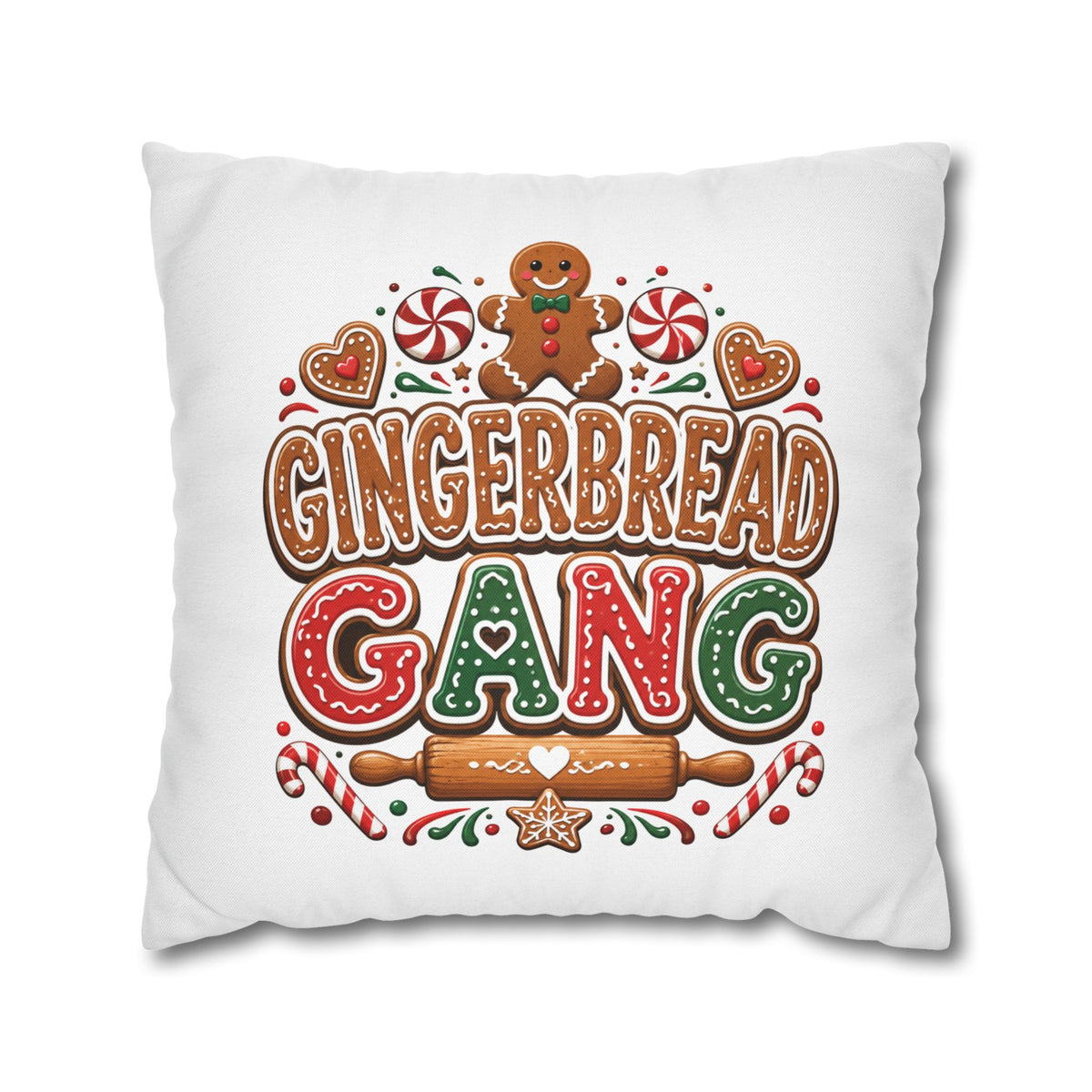 Christmas Gingerbread Gang Holiday Pillowcase — Festive Christmas Decorative Throw Pillow Cover