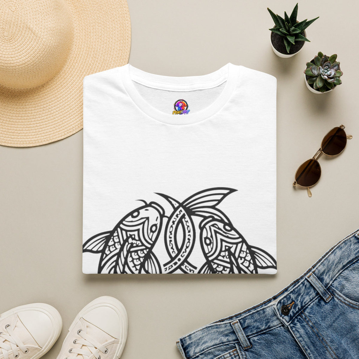Pisces Zodiac Koi Fish Mandala T-Shirt — Intricate Zen koi Circle Design