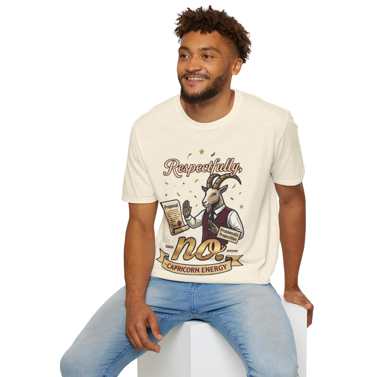 T-Shirt — "Respectfully, No" Capricorn Goat Proposal Funny Zodiac Tee