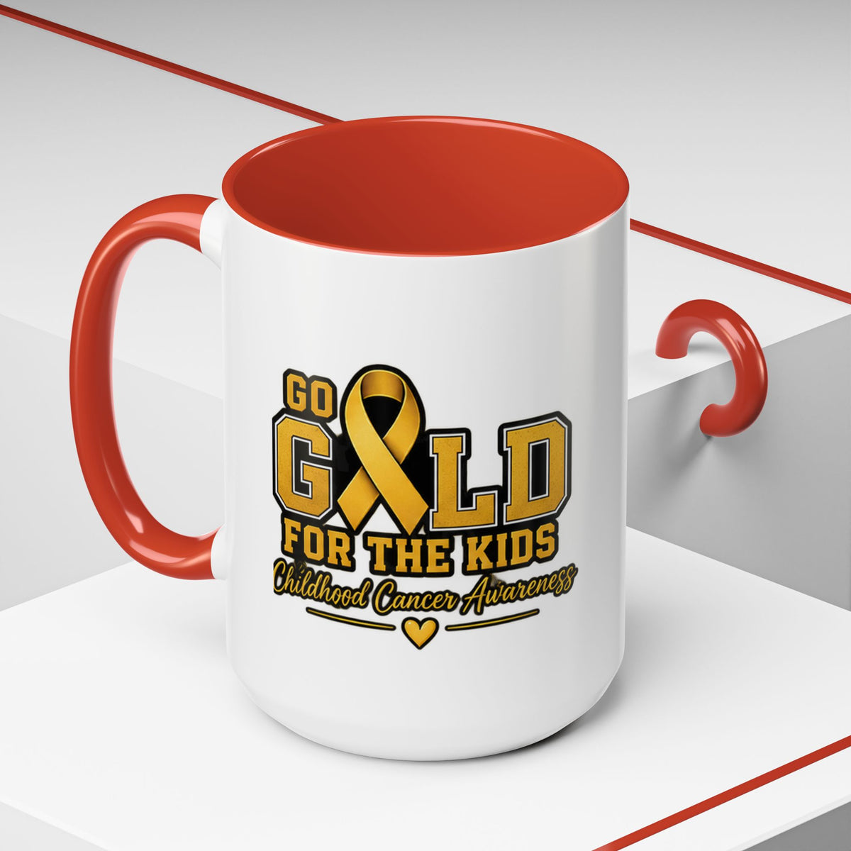 Gold For The Kids Coffee Mug — Childhood Cancer Awareness Accent Mug (11/15oz)