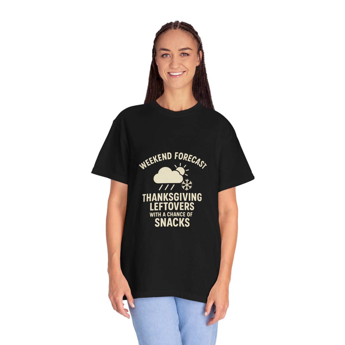 Thanksgiving Leftovers T-Shirt — “Weekend Forecast: Thanksgiving Leftovers with a Chance of Snacks” - Trending Now - October 2026