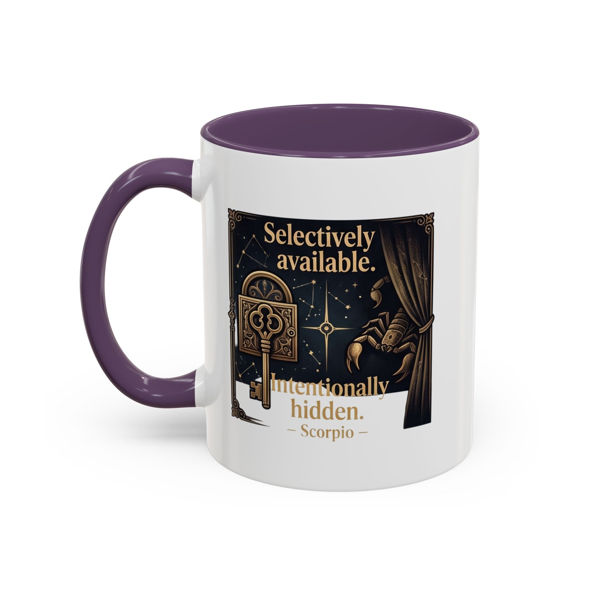 Scorpio Accent Coffee Mug — "Selectively Available, Intentionally Hidden" Zodiac Gift