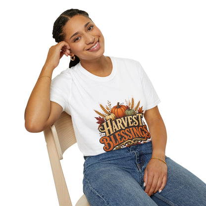 Harvest Blessings T-Shirt — Fall Pumpkin & Wheat Autumn Tee