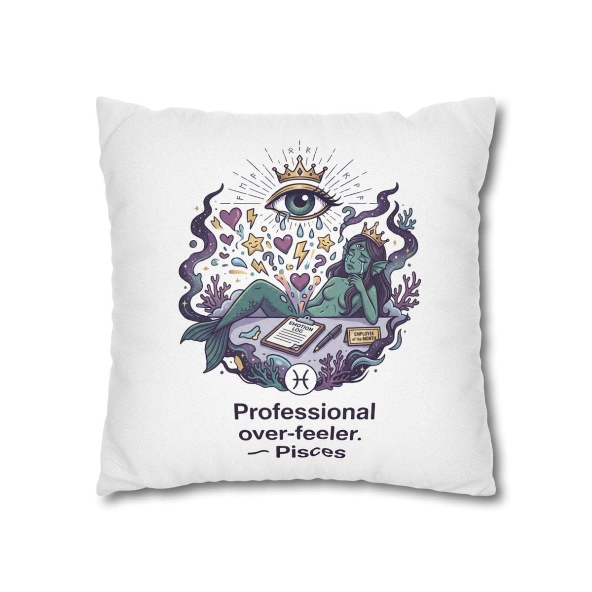 Pisces Zodiac Pillowcase — "Professional Over-Feeler" Decorative Square Pillowcase
