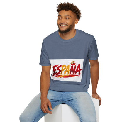Spain  Graphic T-Shirt — Spanish Flag Brushstroke Design with Crown
