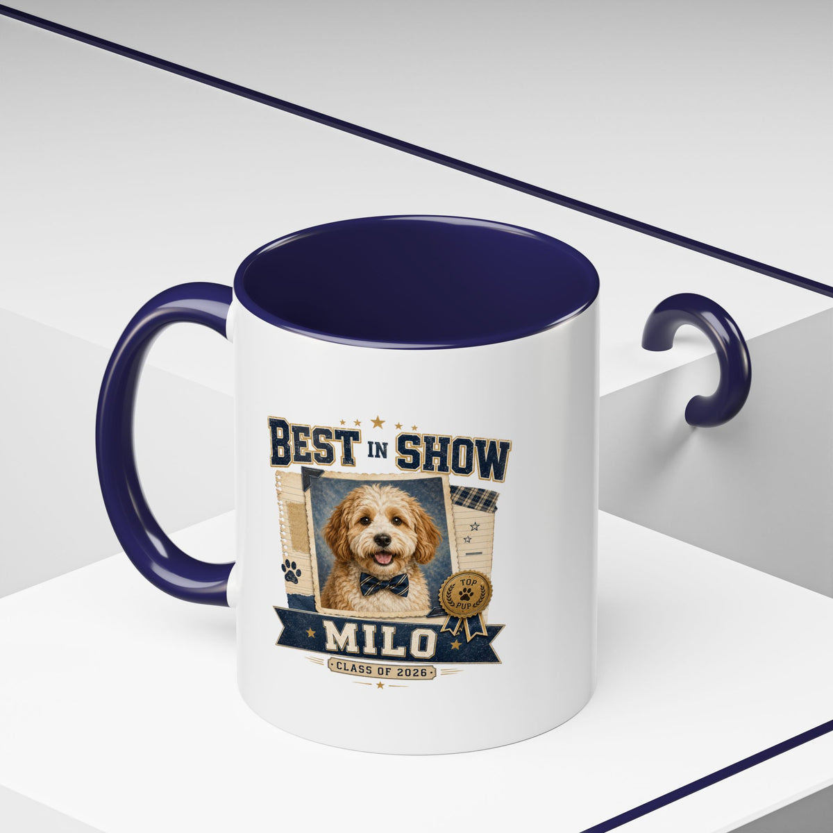 Milo Bailey Dog Dad Mom Best in Show Personalized Dog Mug — "Milo" Photo Accent Coffee Mug