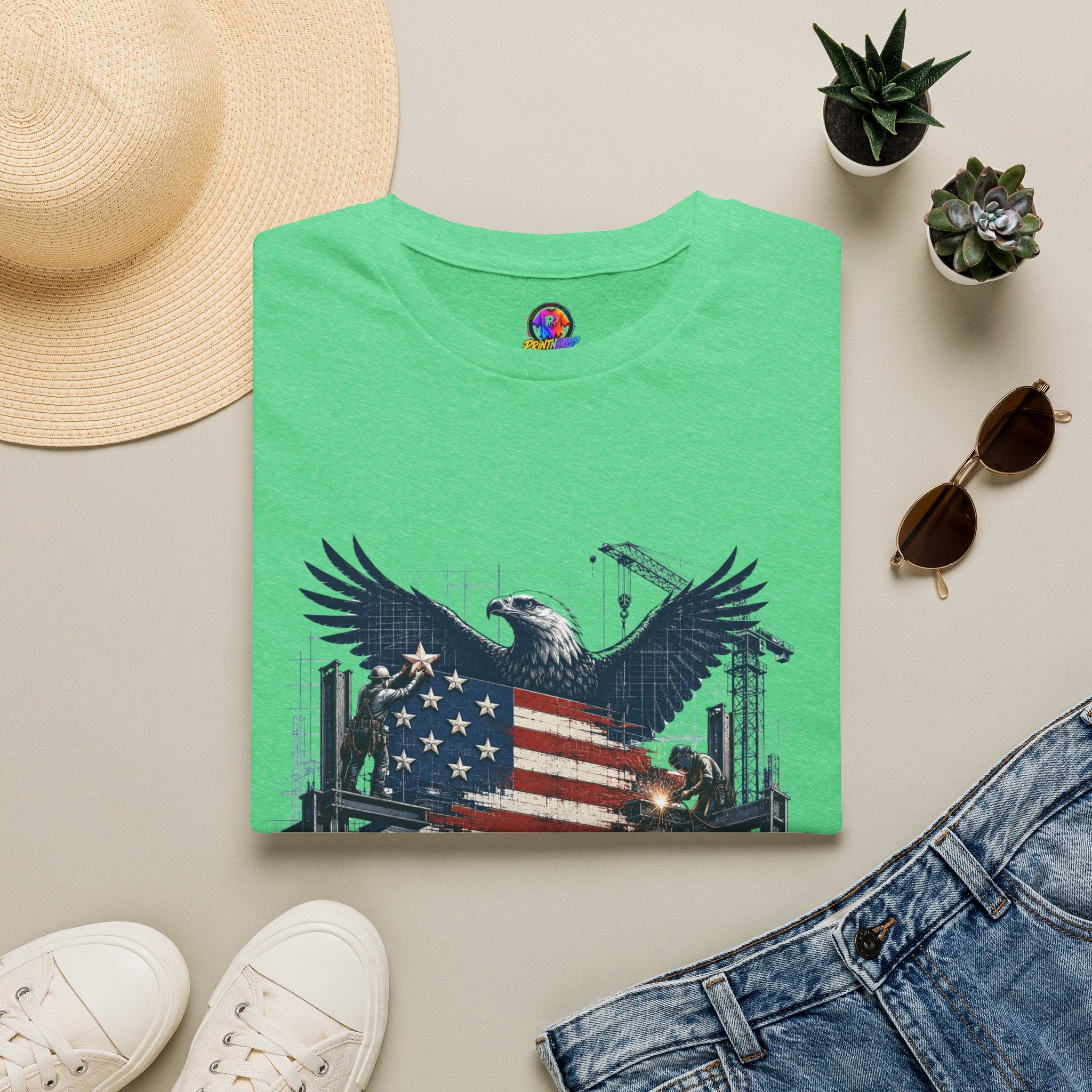 T-Shirt — 'America Is Still Under Construction' Patriotic Eagle Graphic
