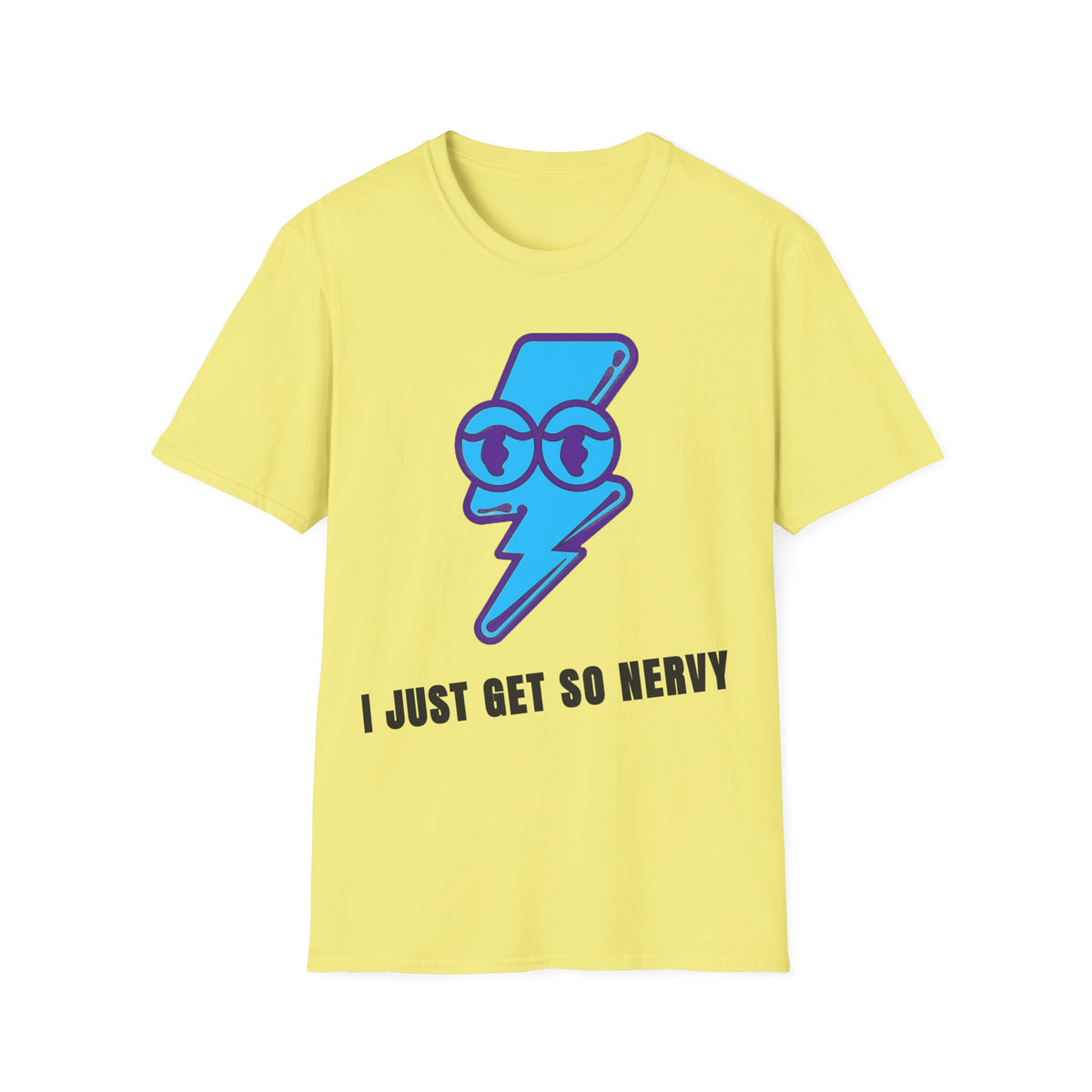 Graphic T-Shirt — 'I Just Get So Nervy' Blue Lightning Emoji Tee - Trending Now - September 2026