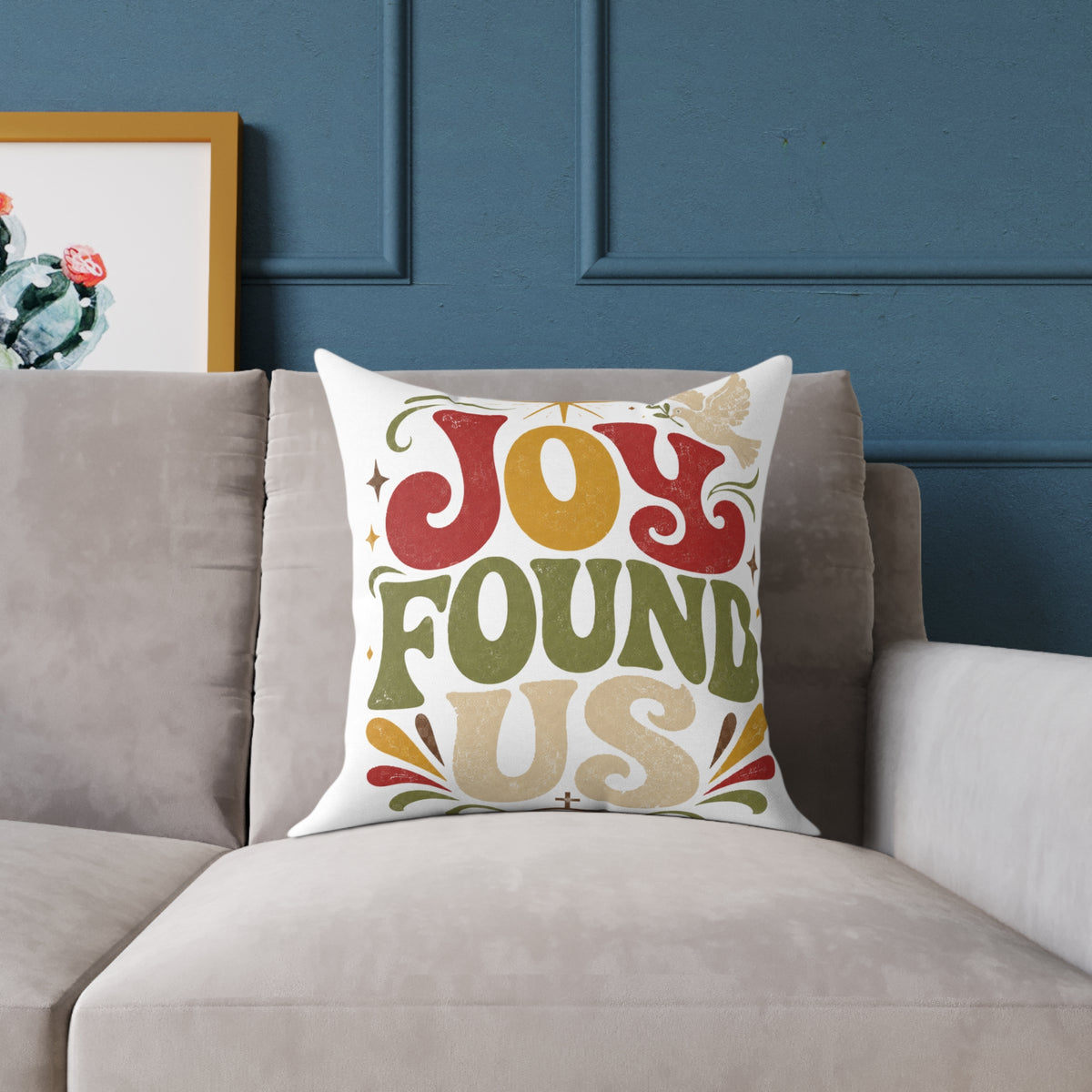 Christmas Joy Found Us Holiday Throw Pillow — Retro Christmas Decorative Cushion