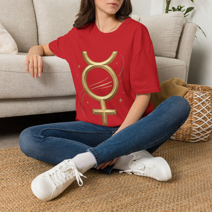 T-Shirt — Gold Mercury Astrology Symbol Tee (Mercury in Taurus)