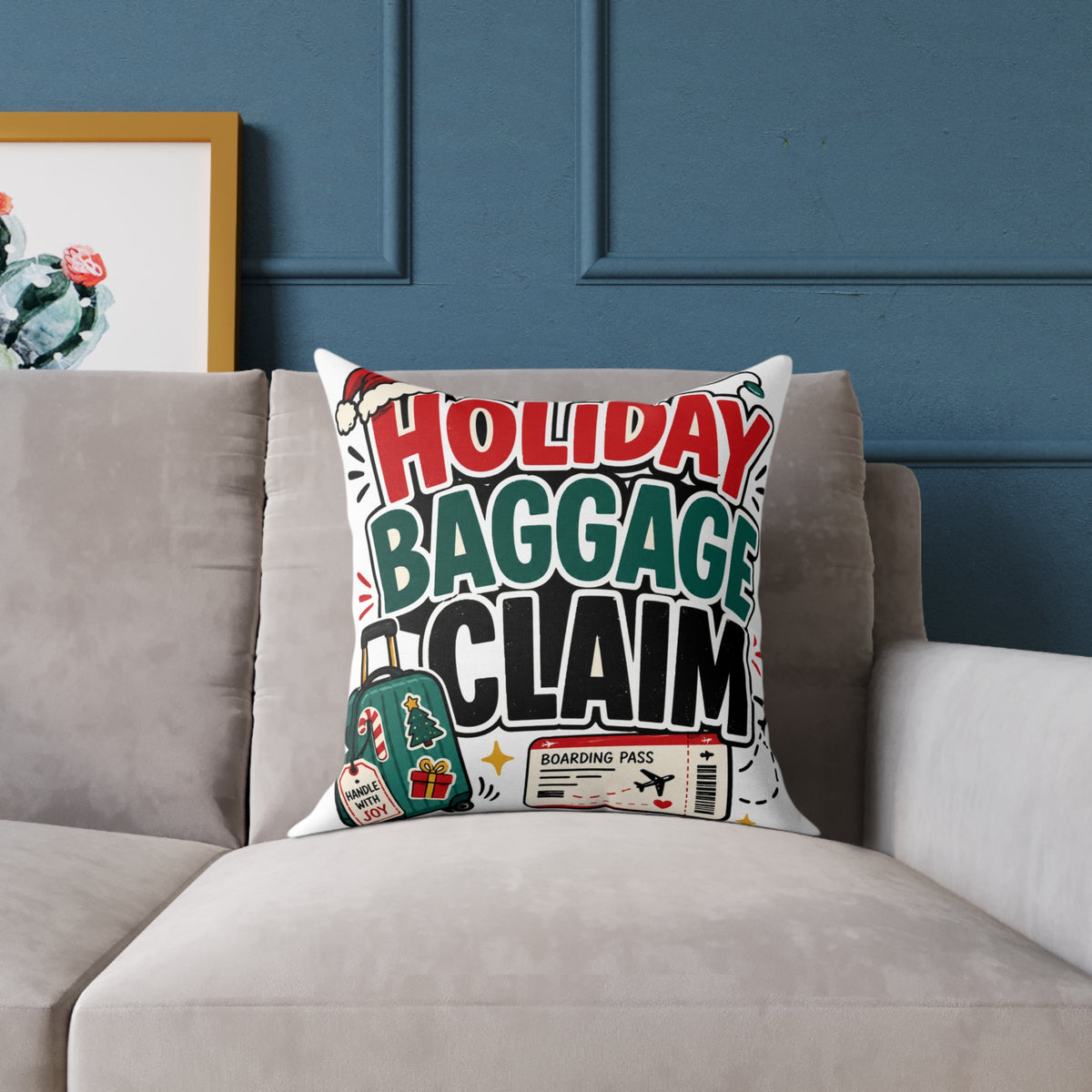 Modern Day Christmas Holiday Baggage Claim Square Poly Canvas Pillow