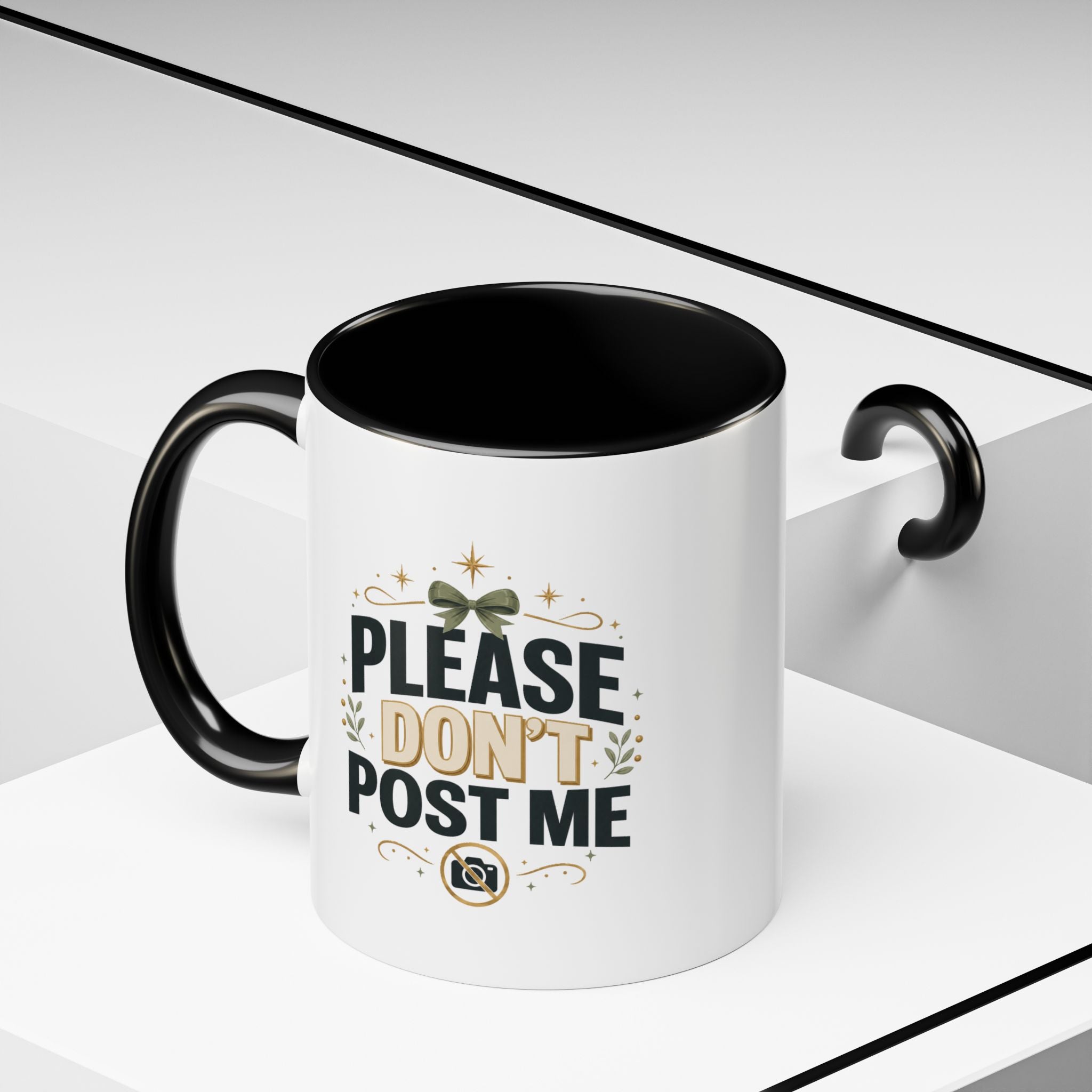 Christmas Please Don't Post Me Accent Coffee Mug — Funny Privacy Camera Gift
