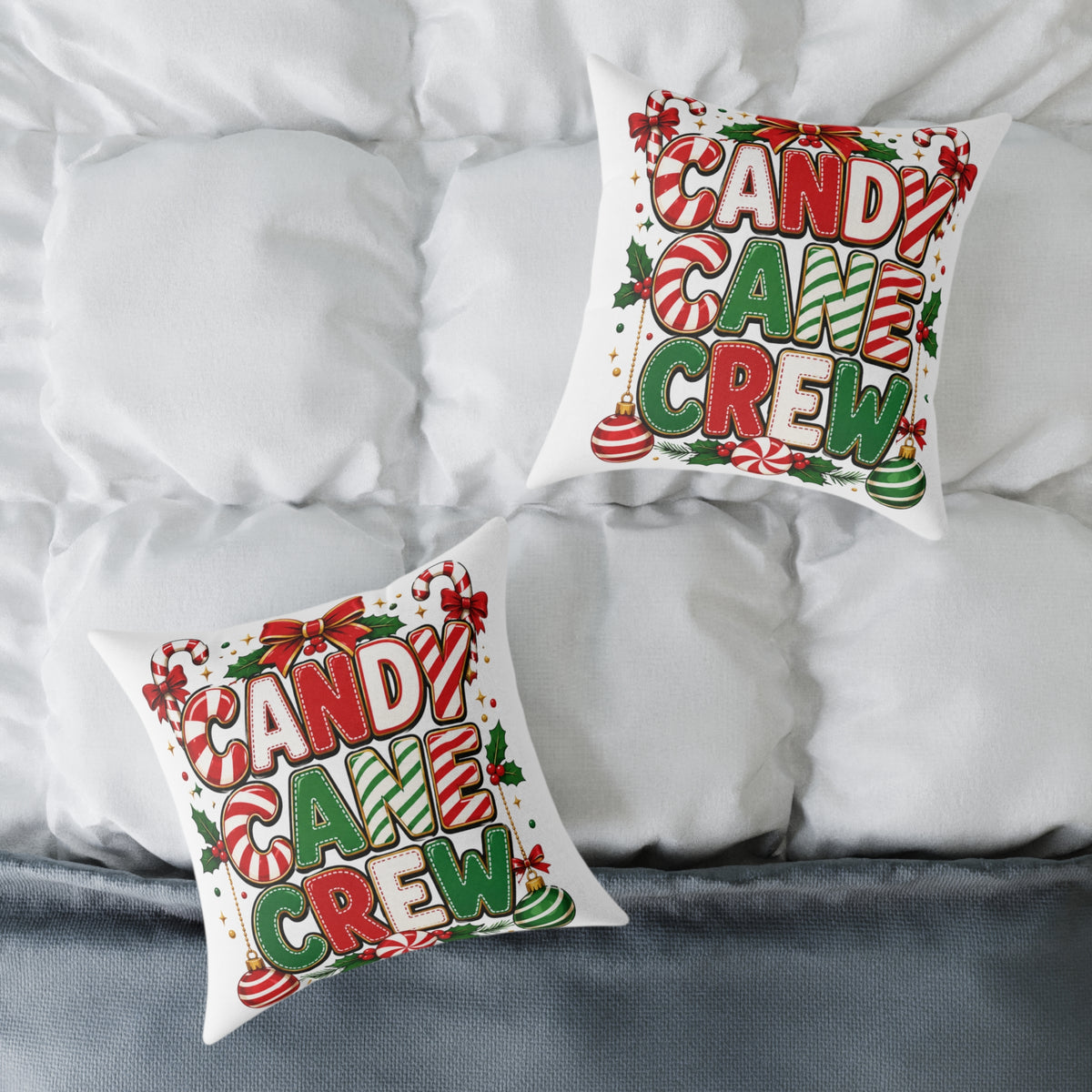 Christmas Candy Cane Crew Square Poly Canvas Pillow