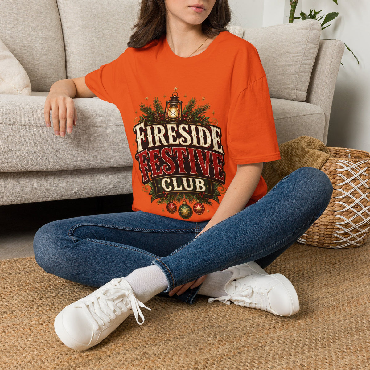 Fireside Festive Club T-Shirt — Cozy Holiday Lantern Graphic Tee