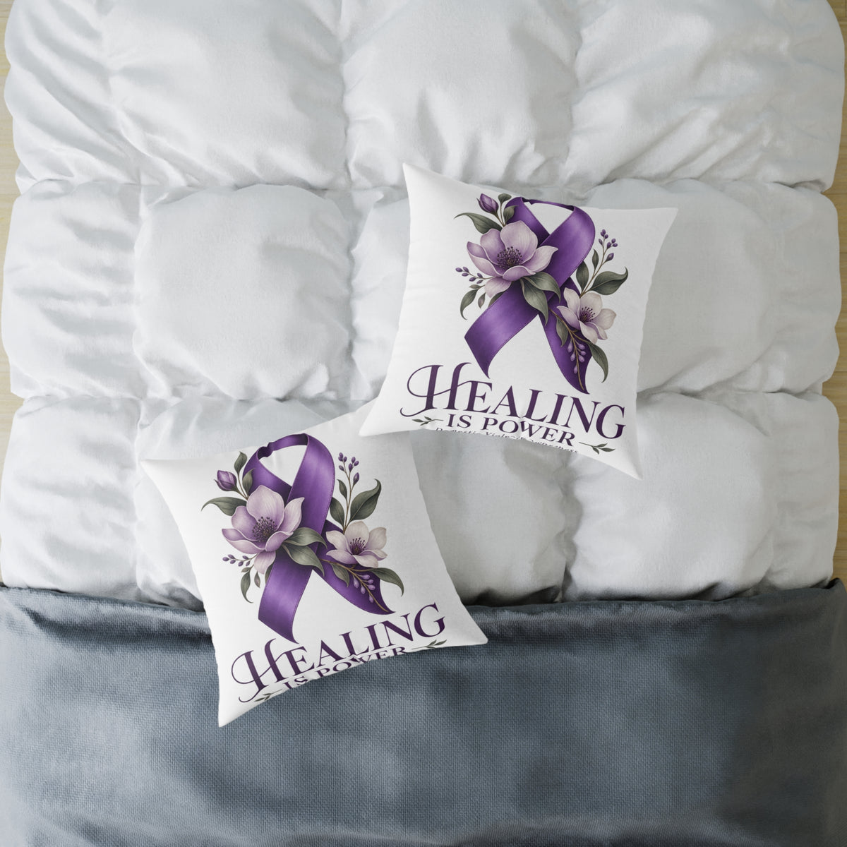 Healing Purple Domestic Violence Awareness Ribbon Pillow — Floral Support Decorative Throw