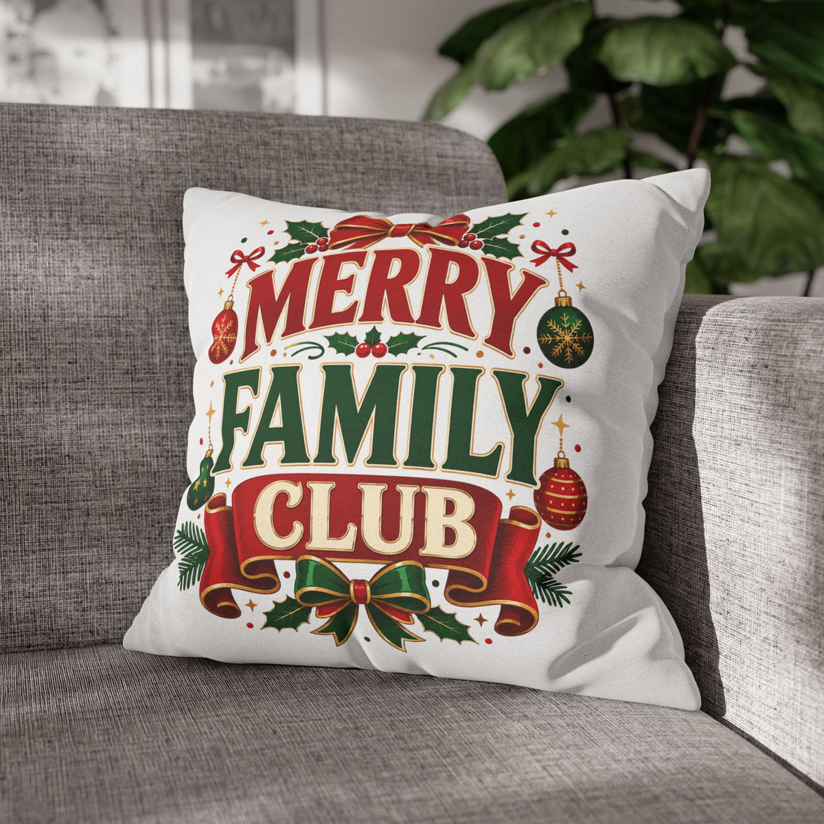 Merry Family Club Christmas Pillowcase — Festive Holiday Decorative Throw Pillow