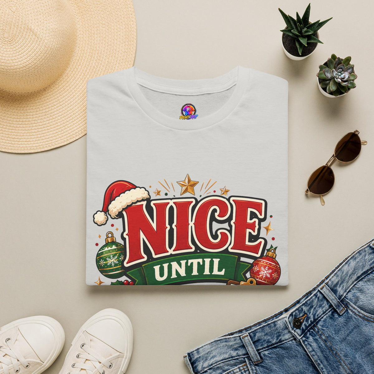 Christmas T-Shirt — "Nice Until Proven Naughty" Holiday Tee