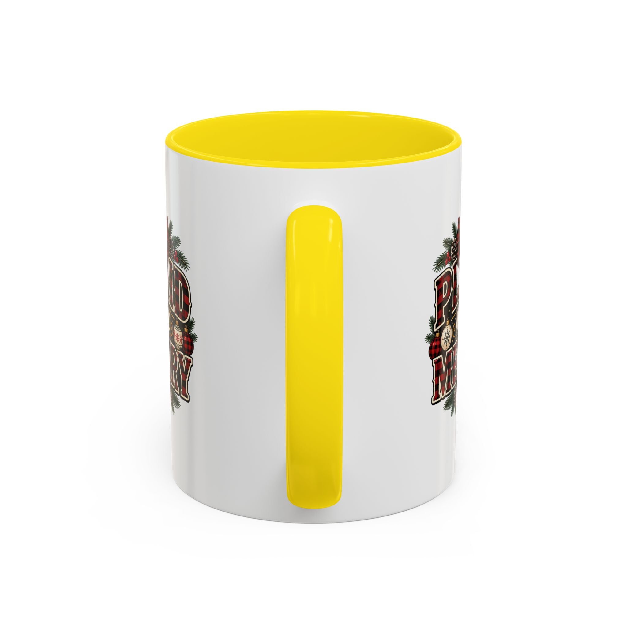 Plaid and Merry Accent Coffee Mug — Festive Buffalo Check Christmas Mug