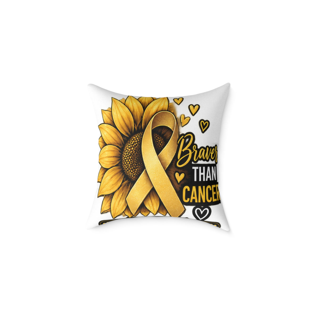 Sunflower Gold Ribbon Pillow —Childhood Cancer  'Braver Than Cancer' Awareness Throw Pillow