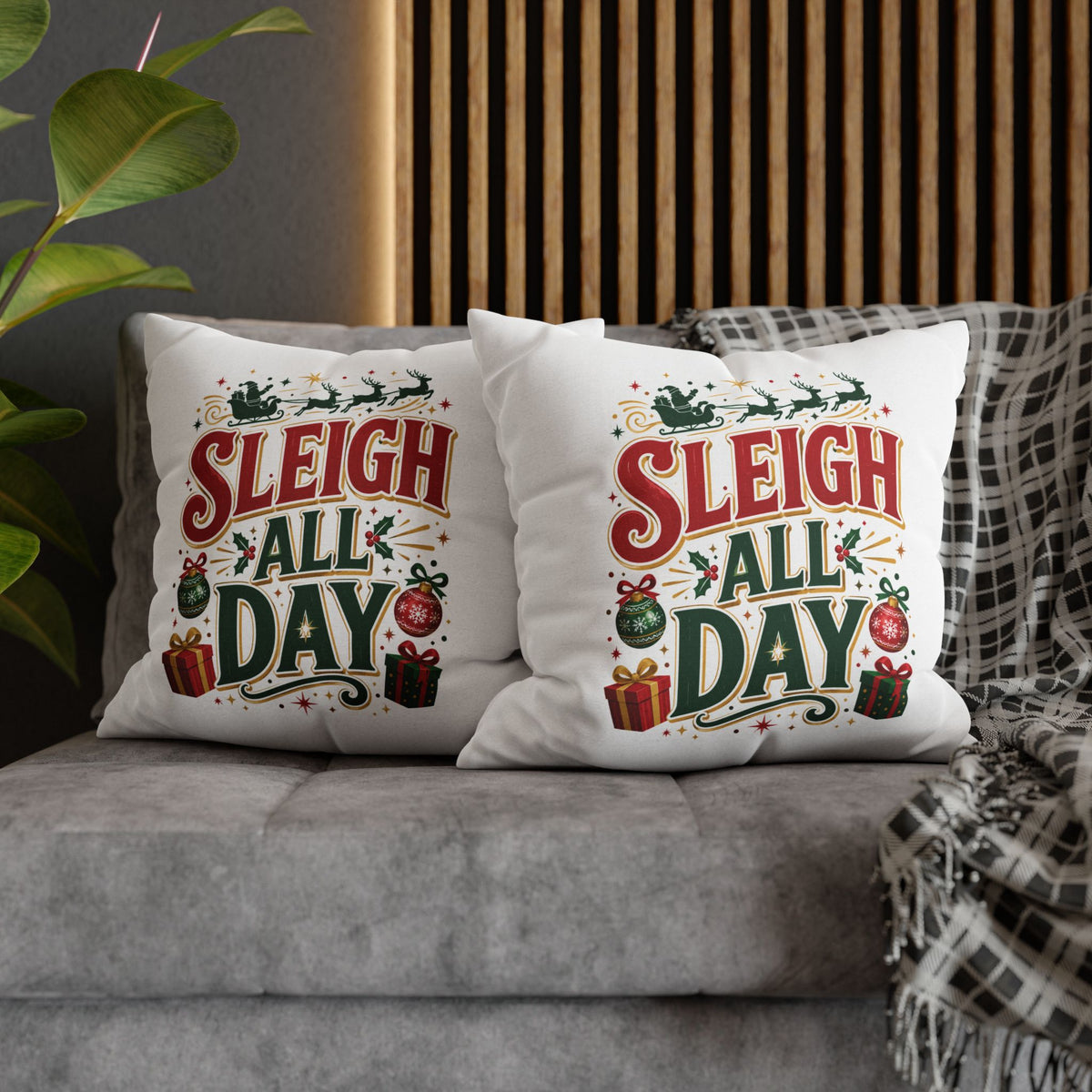 Christmas Throw Pillowcase — “Sleigh All Day” Festive Holiday Pillowcase
