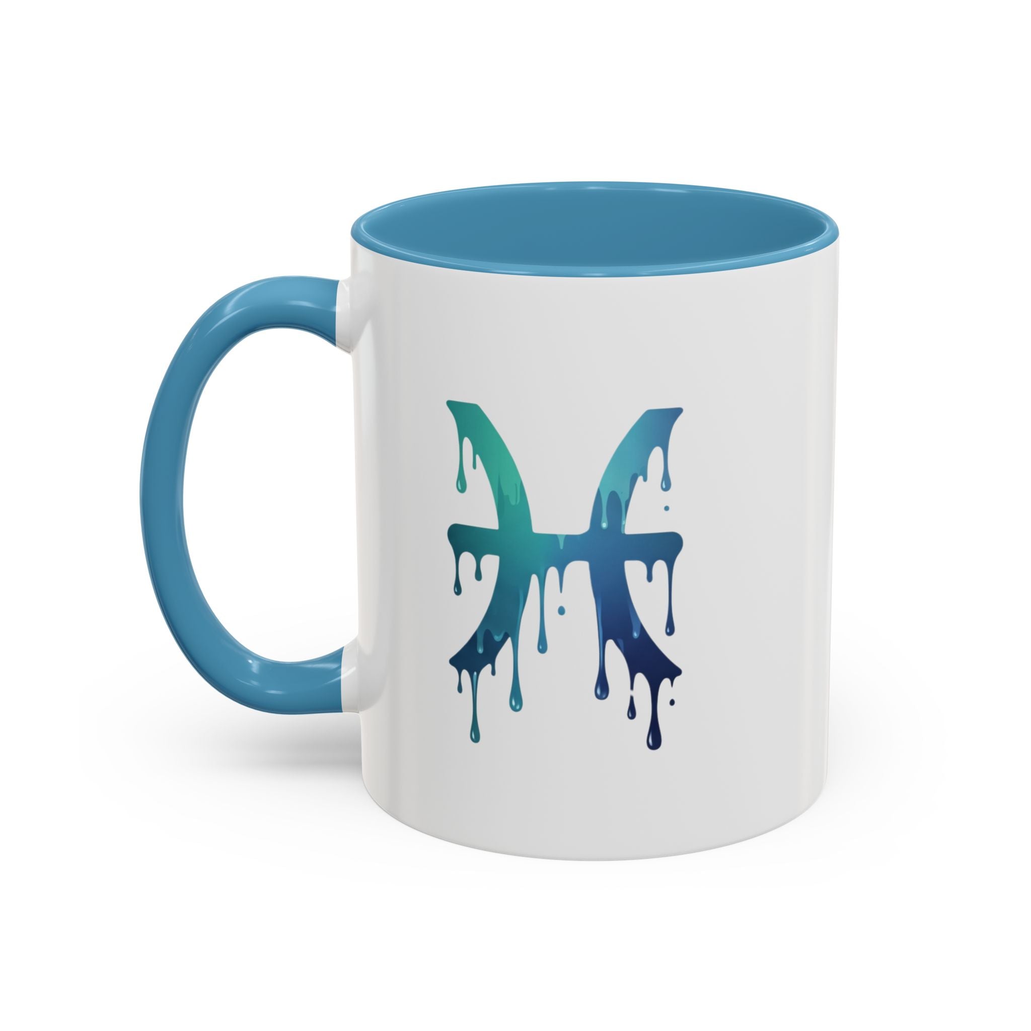 Pisces Zodiac Accent Coffee Mug — Dripping Teal Blue Astrology Gift