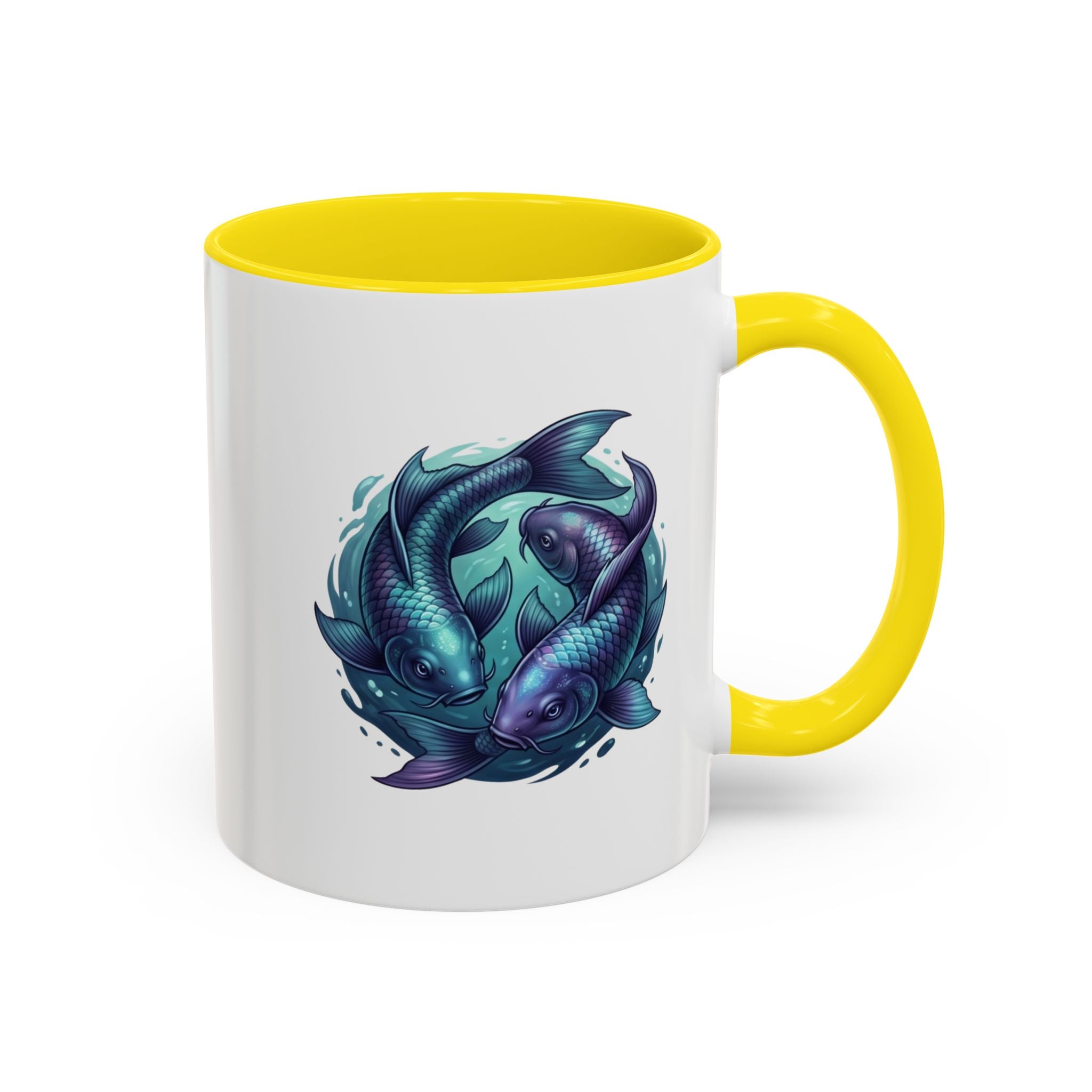 Koi Fish Accent Coffee Mug — Blue Pisces Ceramic Mug