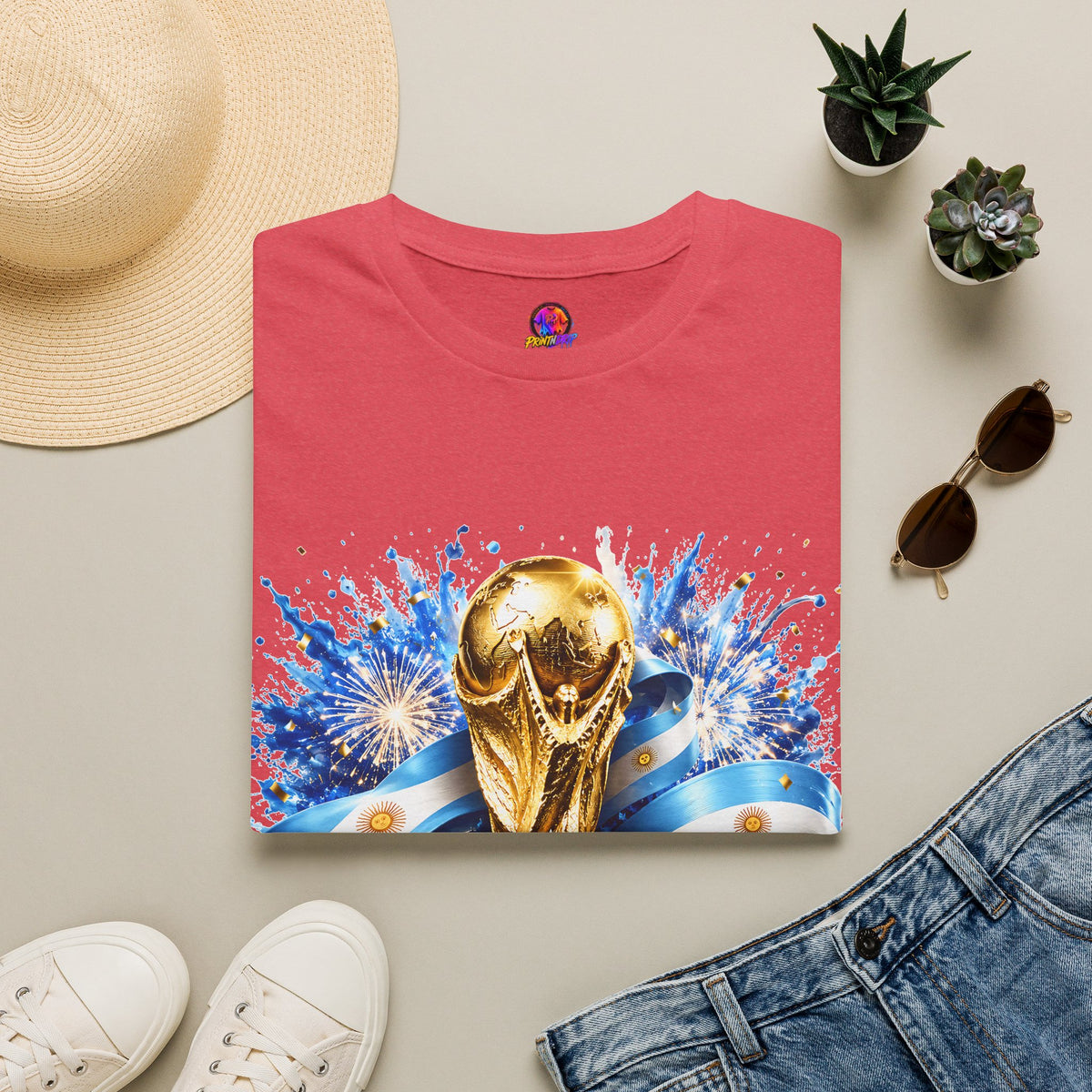 Argentina World Cup Champions T-Shirt — Gold Trophy Celebration Tee