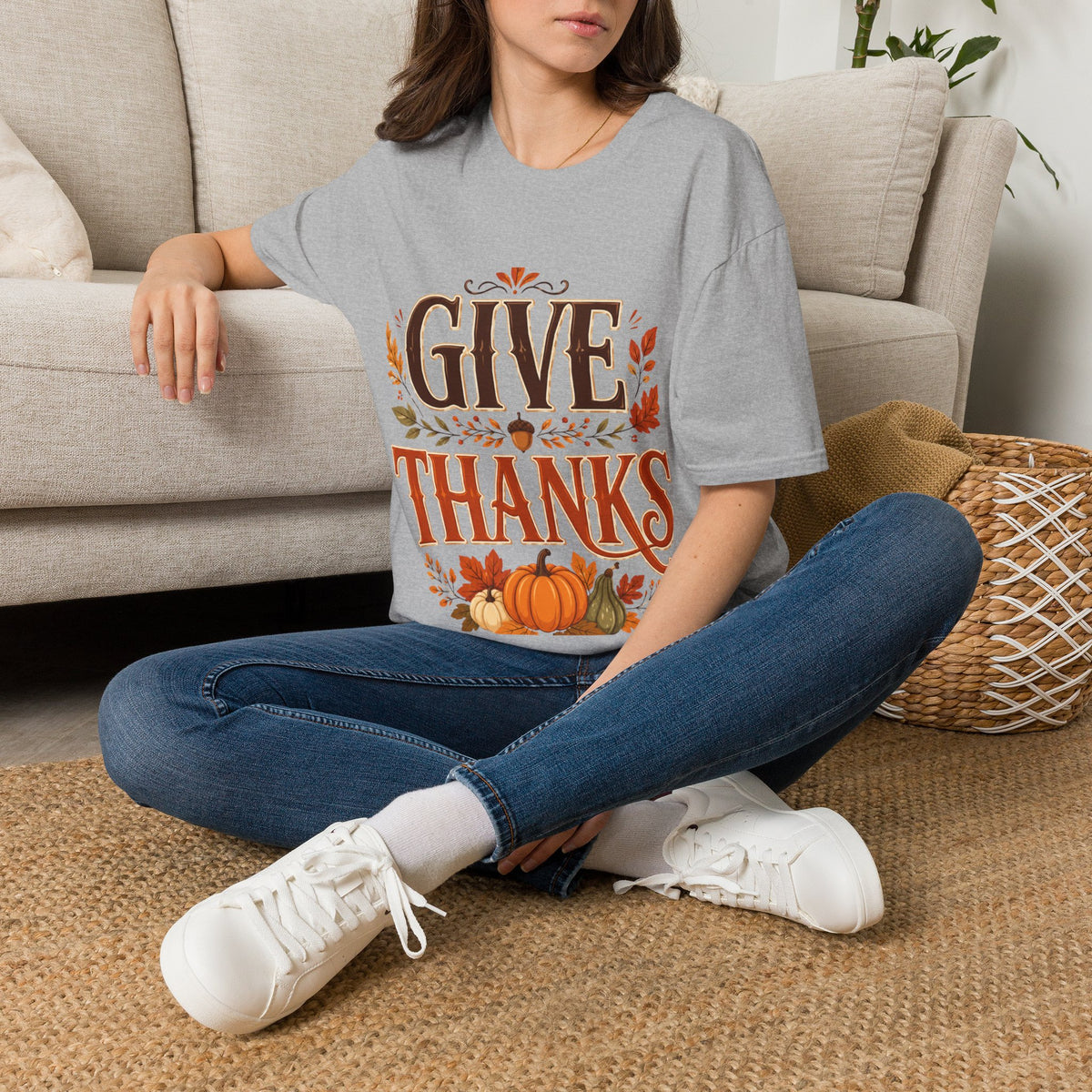 Thanksgiving T-Shirt Give Thanks T-Shirt — Autumn Thanksgiving Graphic Tee