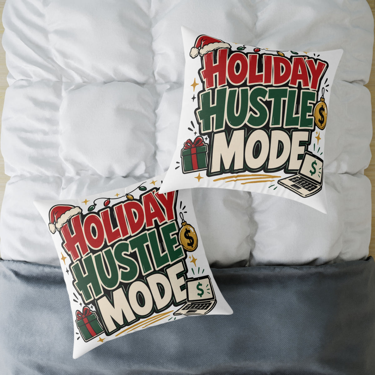 Modern Day Christmas Holiday Hustle Mode Square Poly Canvas Pillow