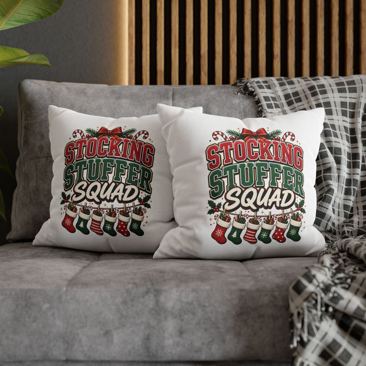 Christmas Stocking Stuffer Squad Holiday Pillowcase — Christmas Decorative Throw Pillow Cover