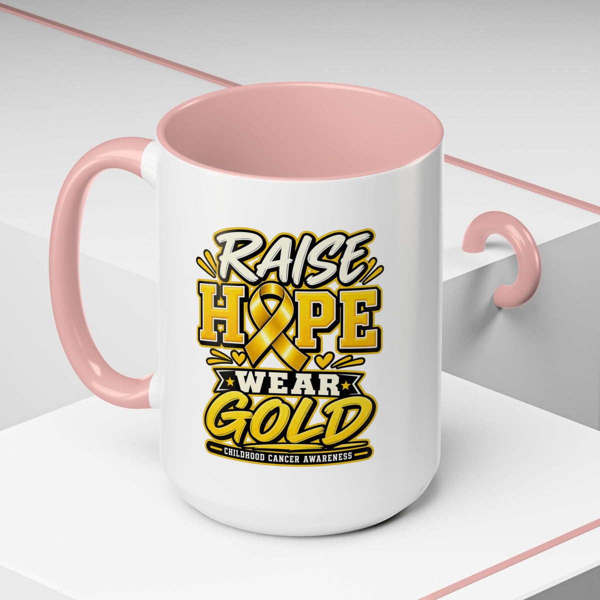 Raise Hope Wear Gold Cancer Awareness Coffee Mug (Accent, 11/15oz)