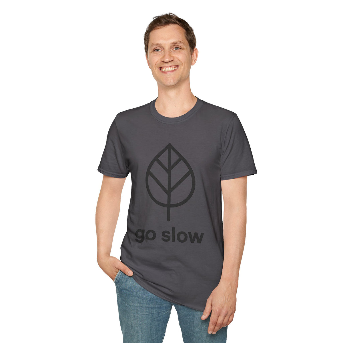 "Go Slow" Minimalist Leaf Graphic Tee - Aesthetic Slow Living Mindfulness White T-Shirt - Trending Now - September 2026