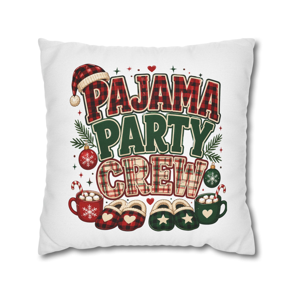 Christmas Pajama Party Crew Pillowcase — Christmas Holiday Decorative Throw Pillow Cover