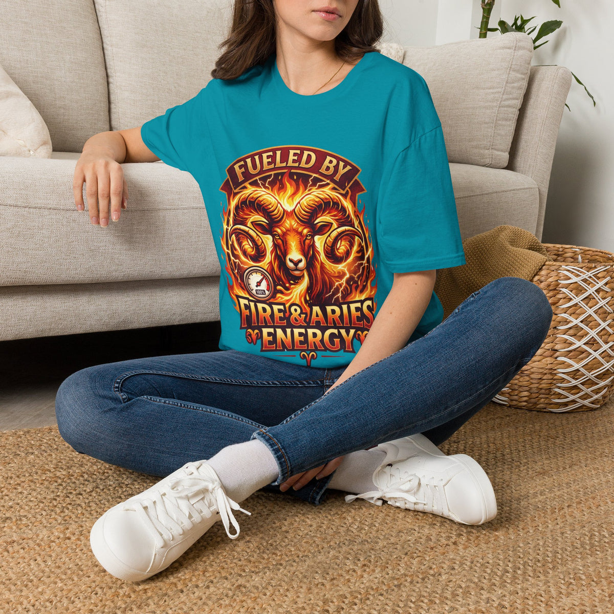 Aries Zodiac Fueled By Fire & Aries Energy T-Shirt — Zodiac Ram Graphic Tee