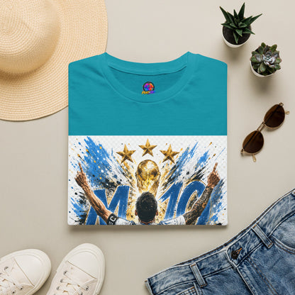 Argentna  Soccer M10 Champion T-Shirt — Gold Trophy & Stars Football Fan Tee