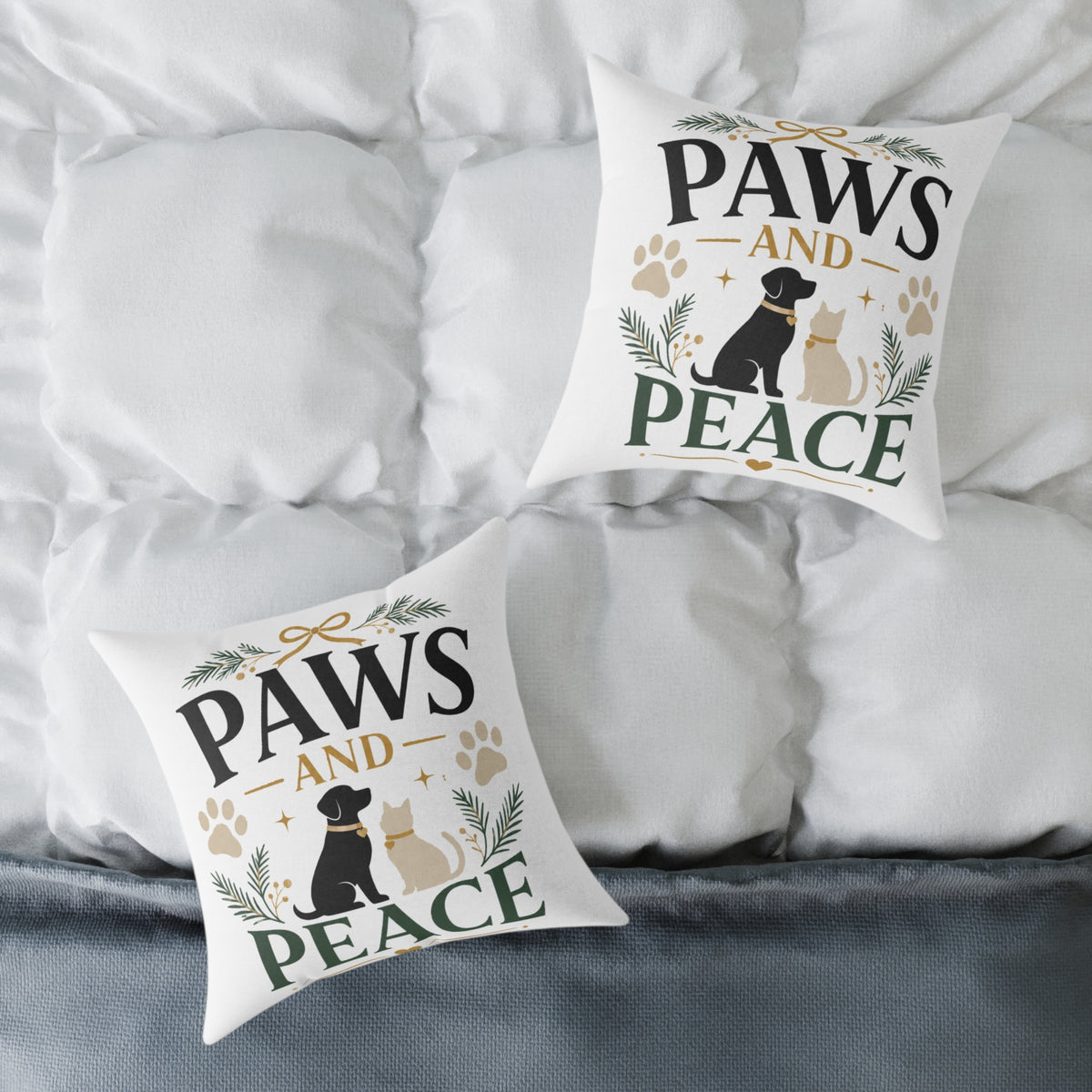 Christmas Paws and Peace Holiday Throw Pillow — Dog & Cat Christmas Decorative Cushion