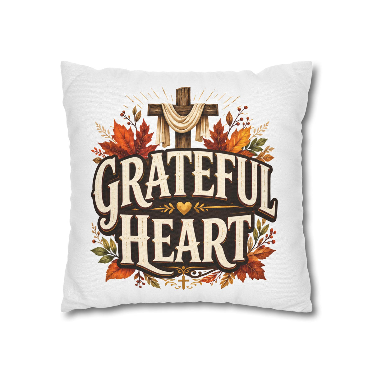 Thanksgiving Grateful Heart Throw Pillow — Autumn Cross Faith Decorative Pillowcase