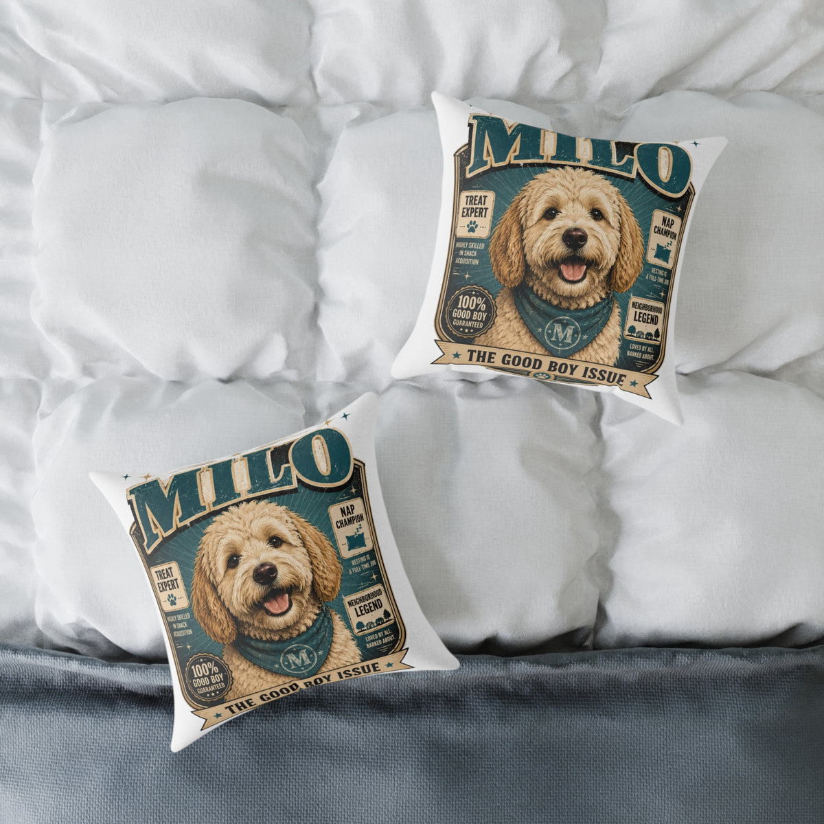 Milo Bailey Dog Dad Mom Milo Dog Cover Pillow — Personalized Cute Golden Doodle Accent Pillow