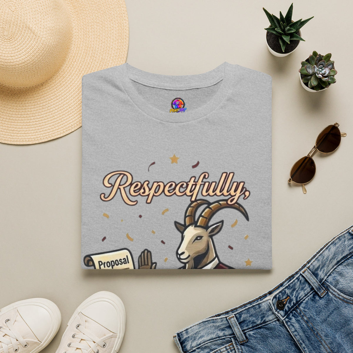 T-Shirt — "Respectfully, No" Capricorn Goat Proposal Funny Zodiac Tee