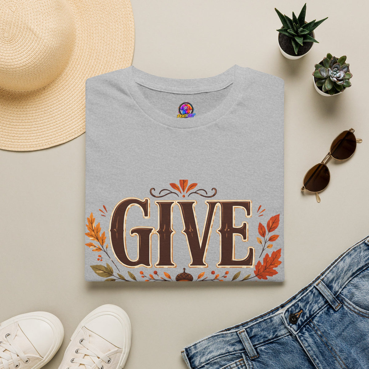 Thanksgiving T-Shirt Give Thanks T-Shirt — Autumn Thanksgiving Graphic Tee